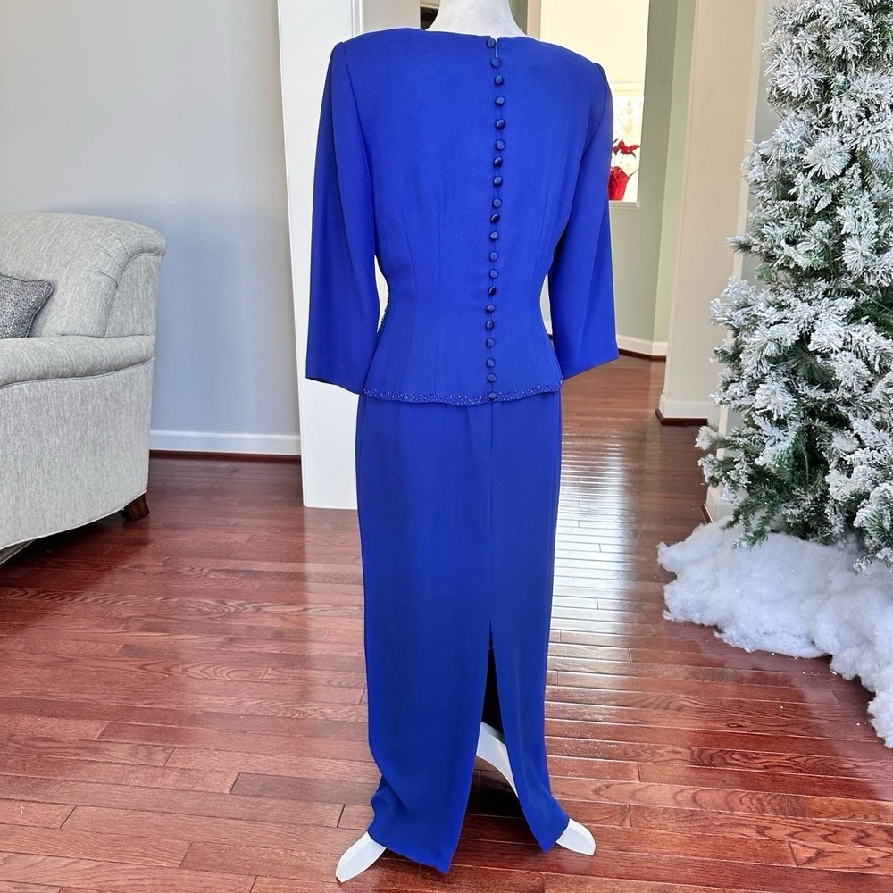 Vintage Donna Morgan Blue Beaded Embellished Long Sleeve Gown Dress Size 4 - Picture 8 of 12